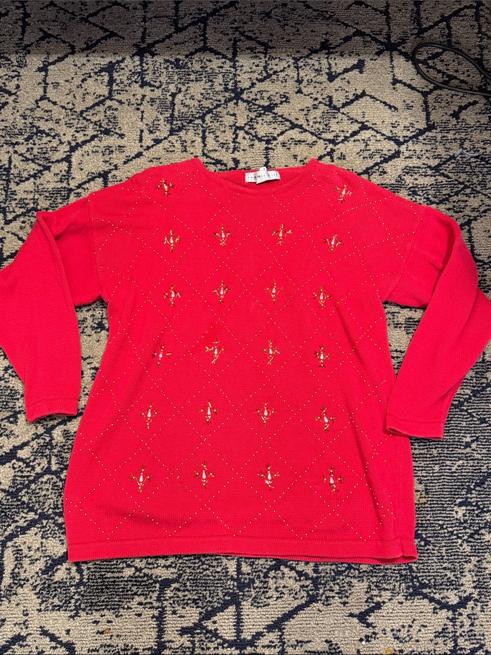 Summit hill Bright Red Crewneck Sweater with Gold Embellishment
